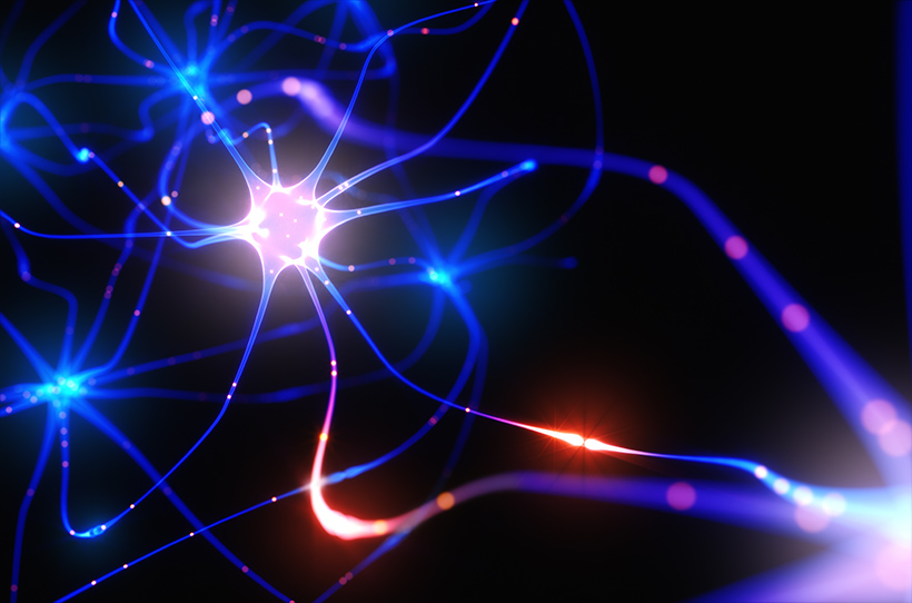 3D illustration of Interconnected neurons with electrical pulses