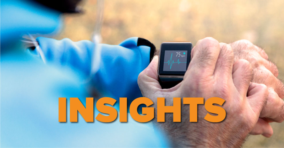 Insights graphic, runner looking at EKG on watch