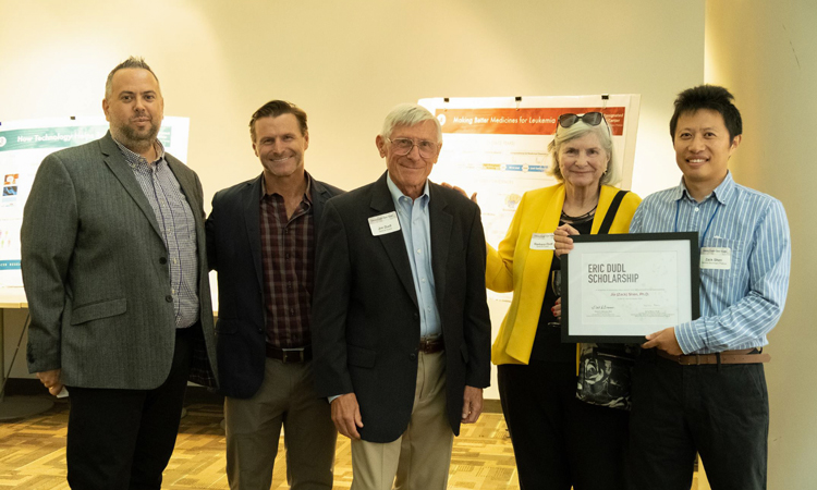 Professor Cosimo Comisso, Brett Dudl, Dr. Jim Dudl, Barbra Dudl, and scholarship winner Zack Shen