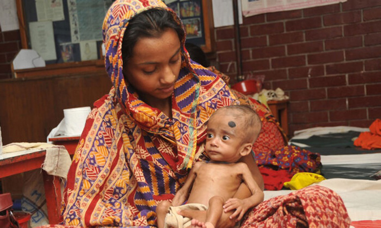 A Bangladeshi mother and child in the Nutritional Rehabilitation Unit of the International Centre for Diarrhoeal Disease Research Hospital in Dhaka.