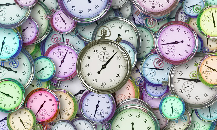 many clock faces with different colors