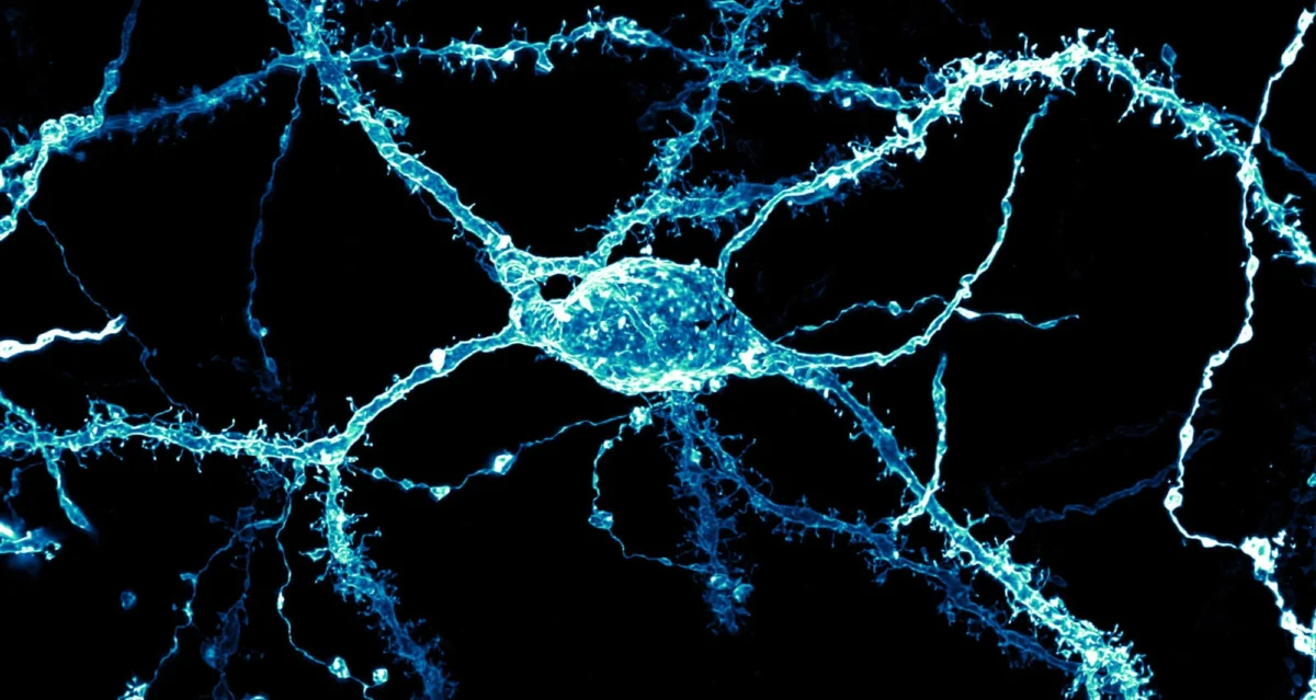 A neuron covered in dendritic spines from the striatum of an adult rat brain