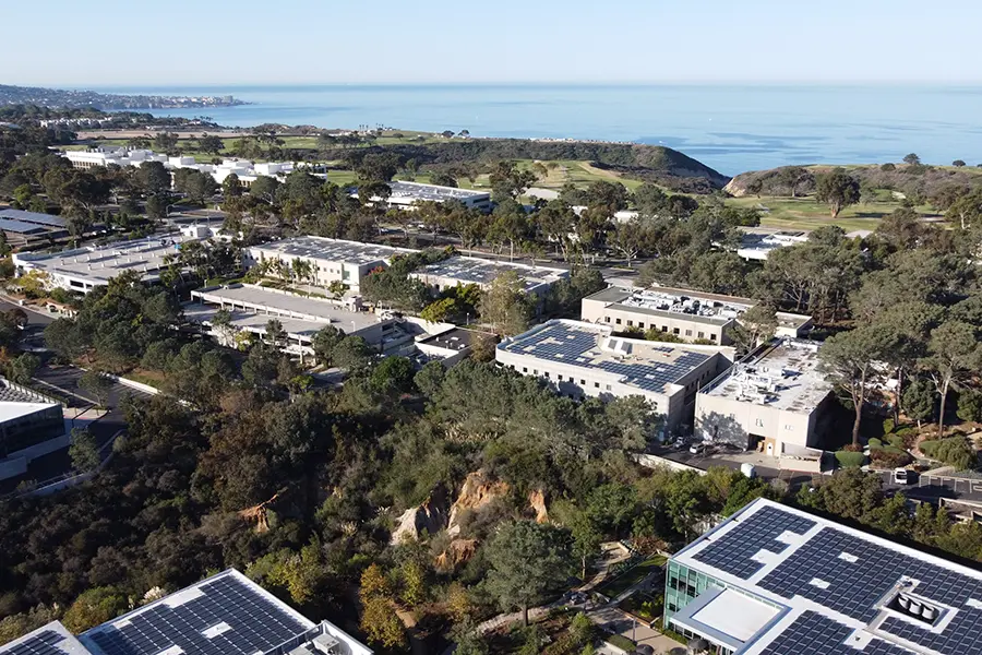 Aerial view from north and east of the Sanford Burnham Prebys campus in La Jolla.