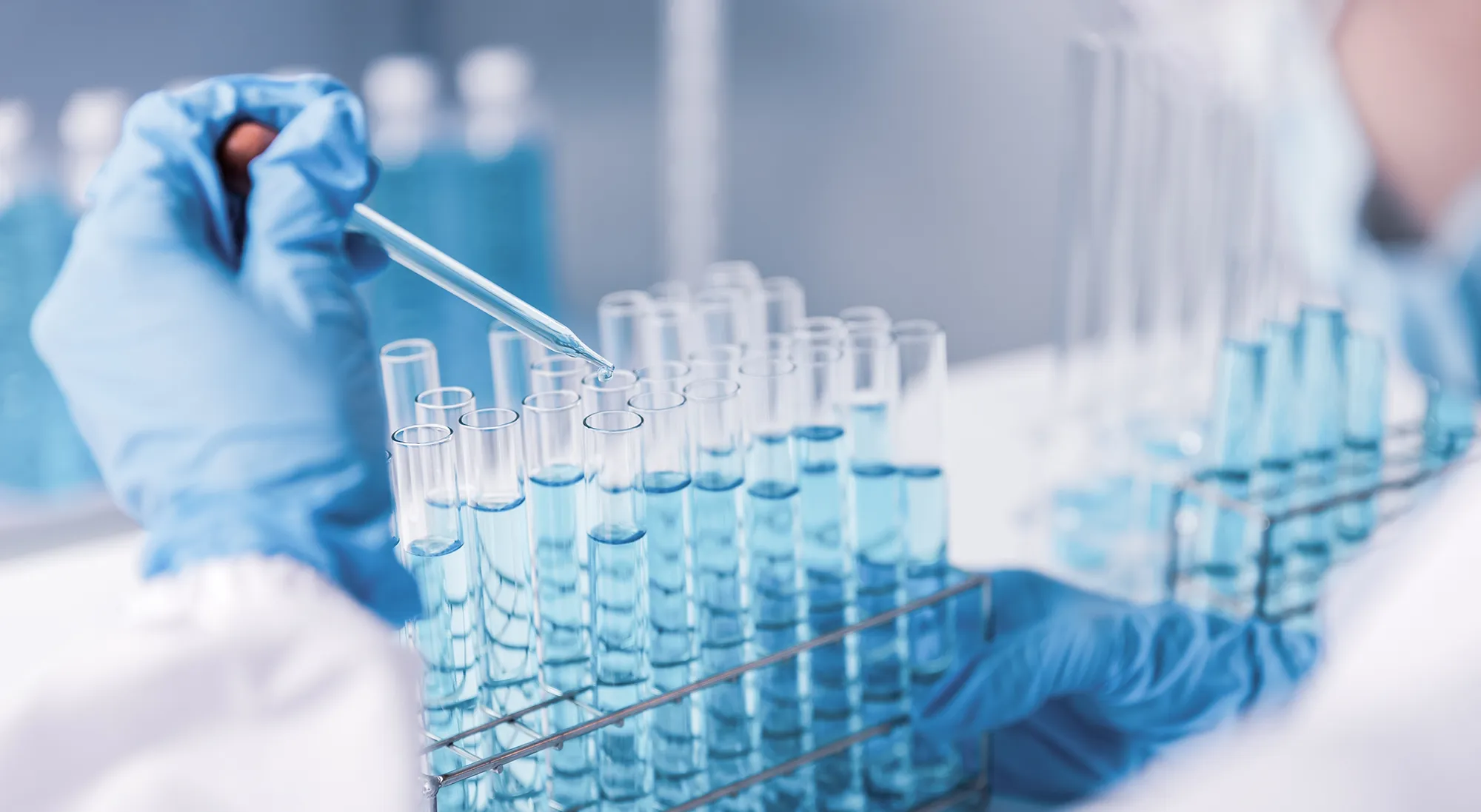 gloved hands pipetting