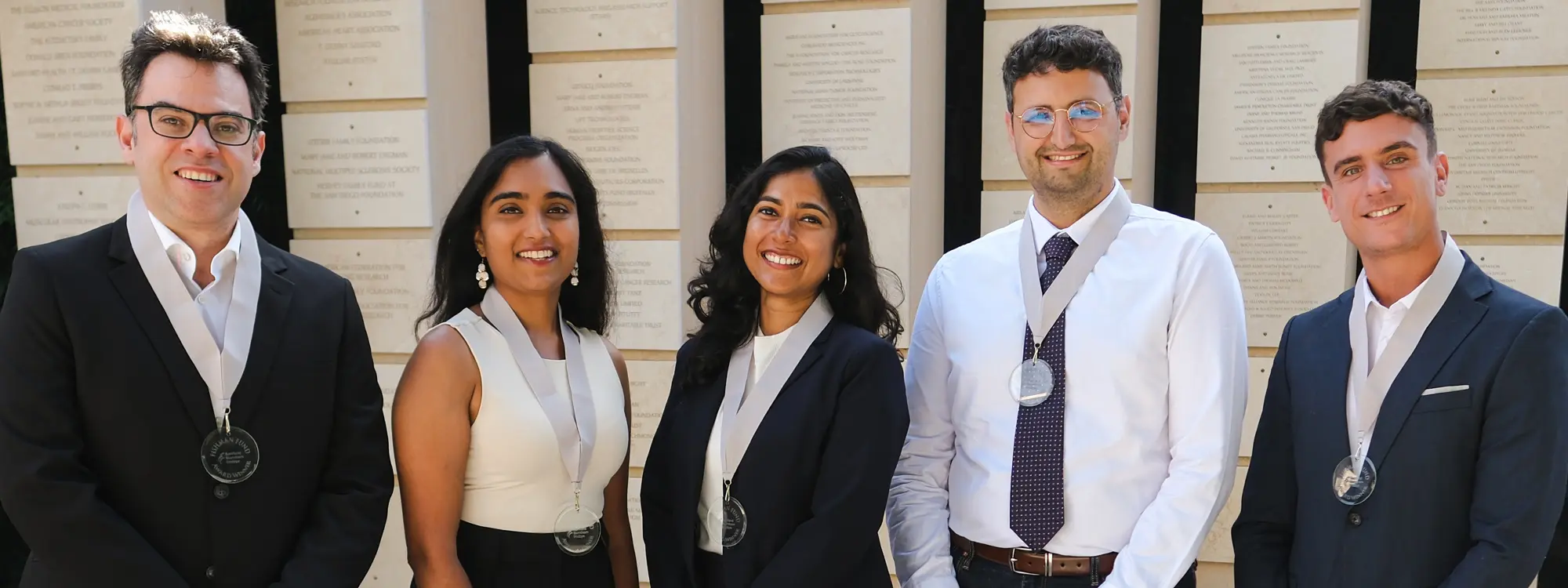 2025 Fishman Award winners. From left: Theophilos Tzaridis, Kokila Shankar, Meenakshi Sudhakaran, Bastien Cimarosti and Alejandro Lillo