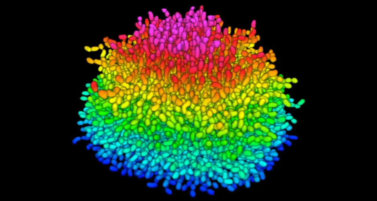 A growing Vibrio cholerae biofilm. Image courtesy of Jing Yan and Bonnie Bassler, Princeton University.