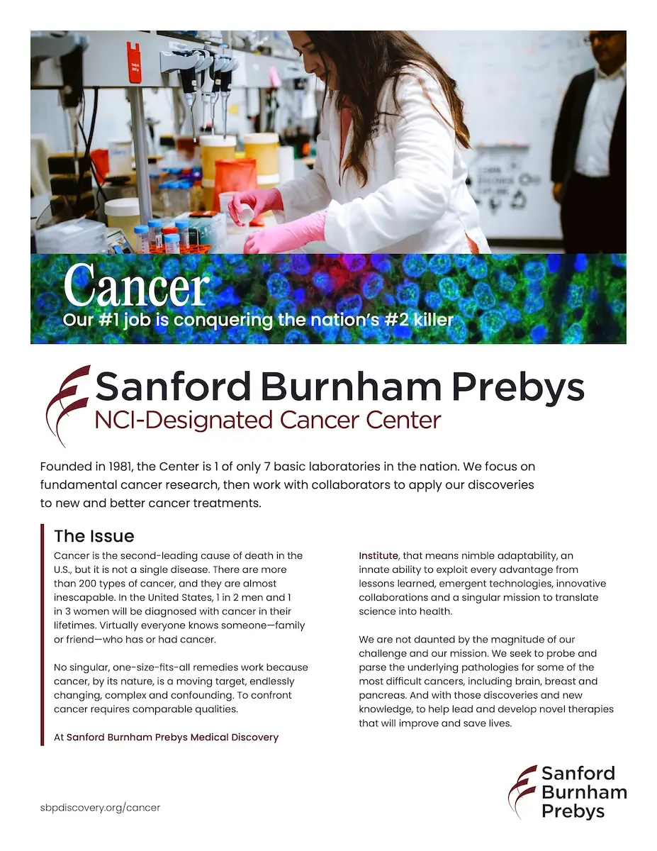 NCI-Designated Cancer Center at Sanford Burnham Prebys 2 pager cover