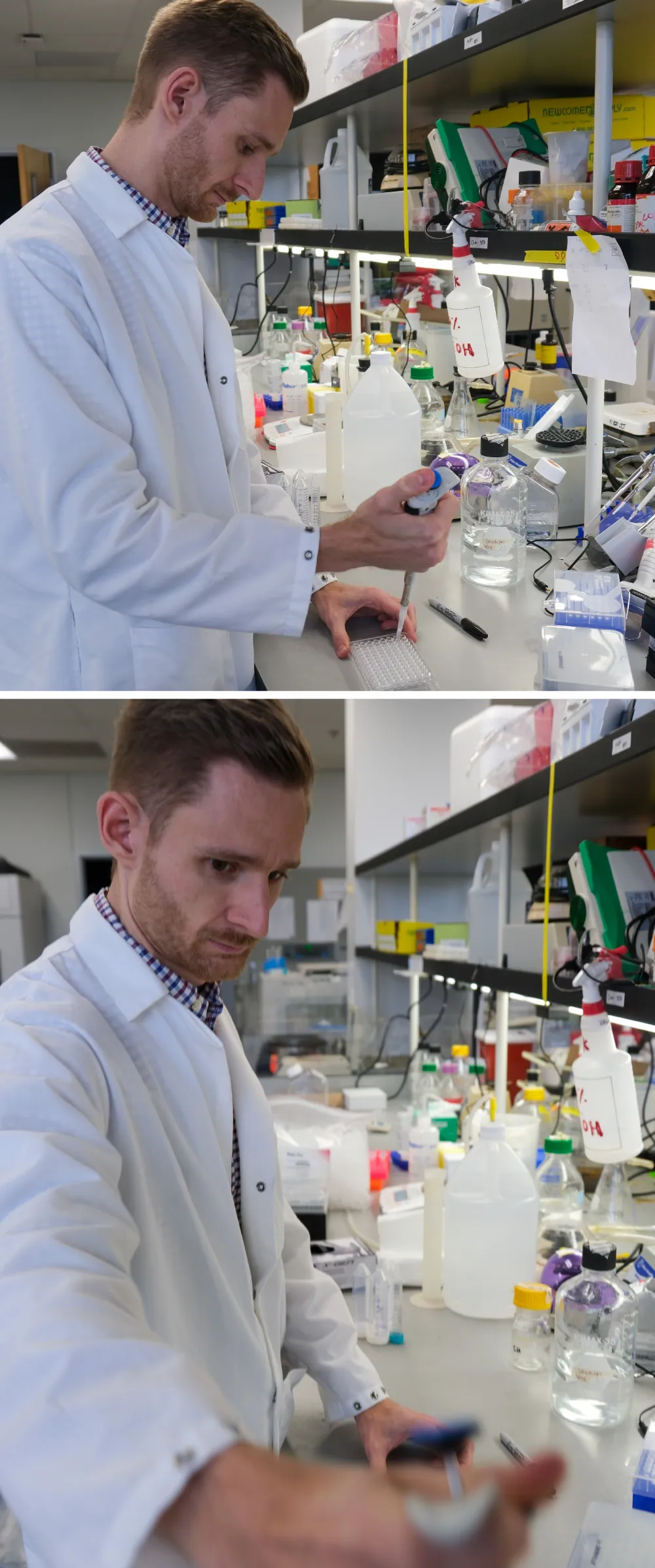 Dominic Denk photo collage working in the lab