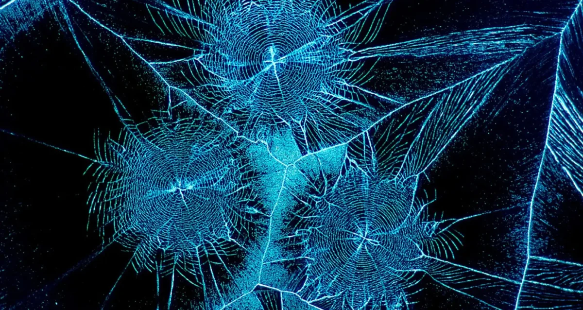 A thin-melt specimen of hippuric acid. Image courtesy of Brian Johnston.