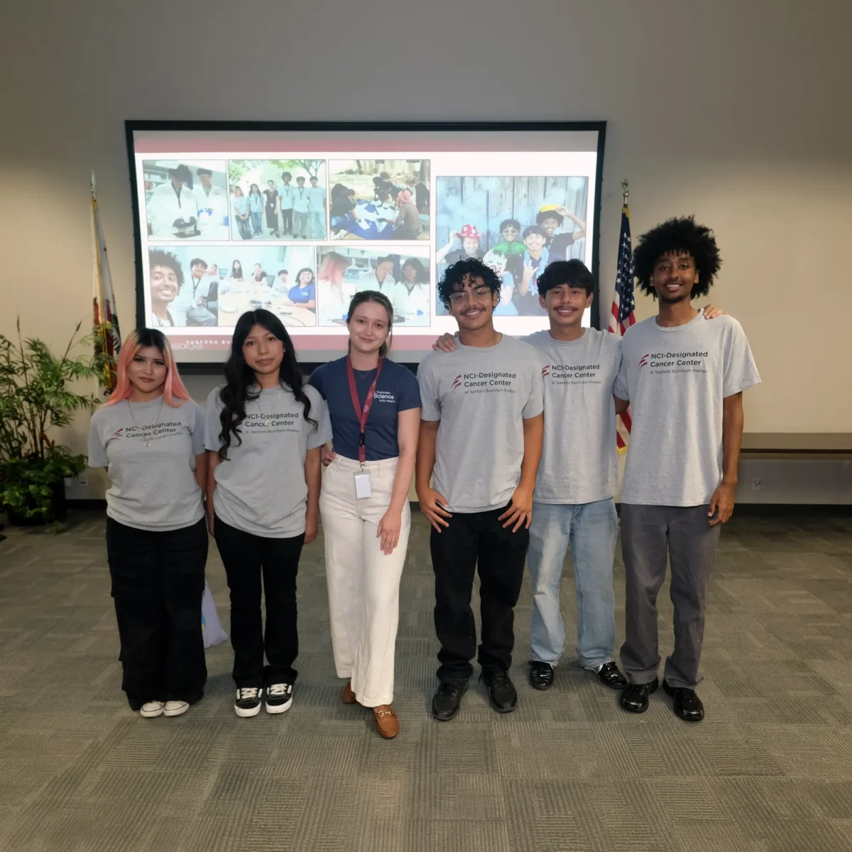 Fatima Rangel, Hailey Villa, Katya Marchetti, Derek Arista, Eliud Tapia and Zemeron Russom after the 2026 Preuss summer internship program capstone presentation.