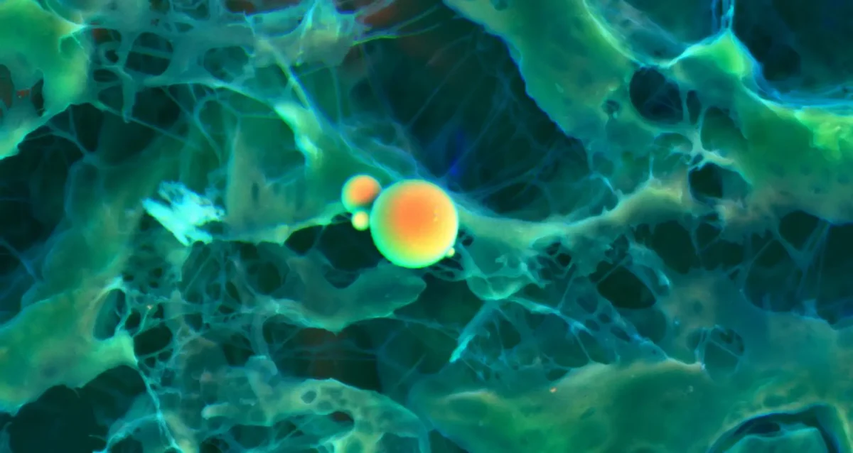 calcium phosphate spherical particle (orange) within the extracellular matrix